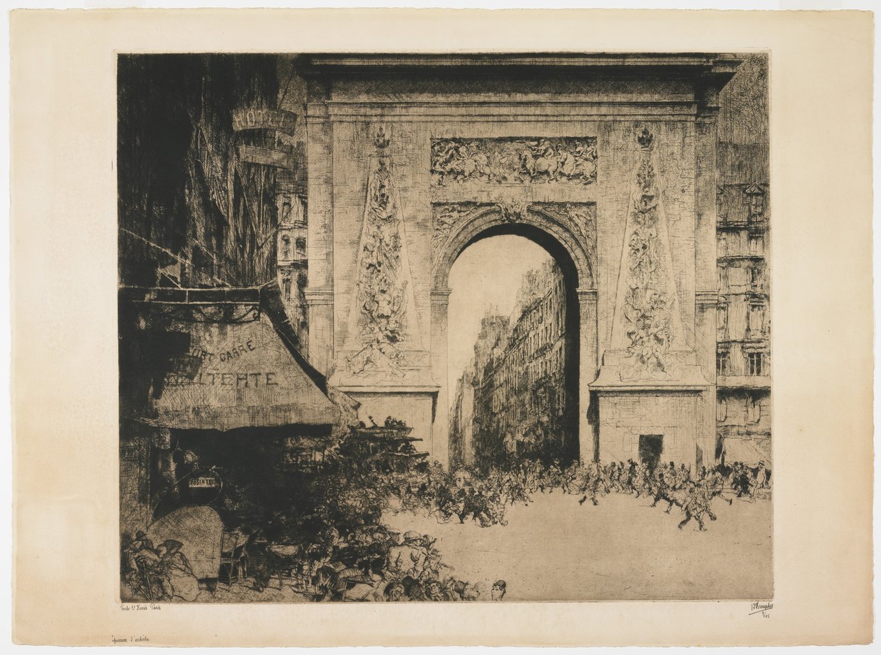 Porte Saint-Denis, Paris, 1928 (ætsning, tørnål, akvatint og pladetone) af Jules de Bruycker