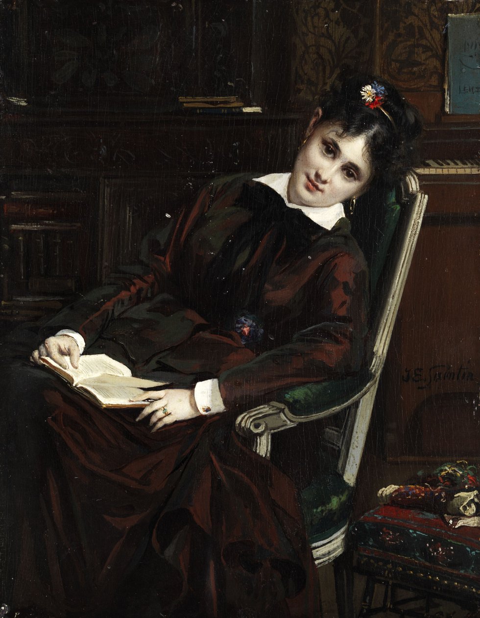 Ung kvinde læser af Jules Emile Saintin