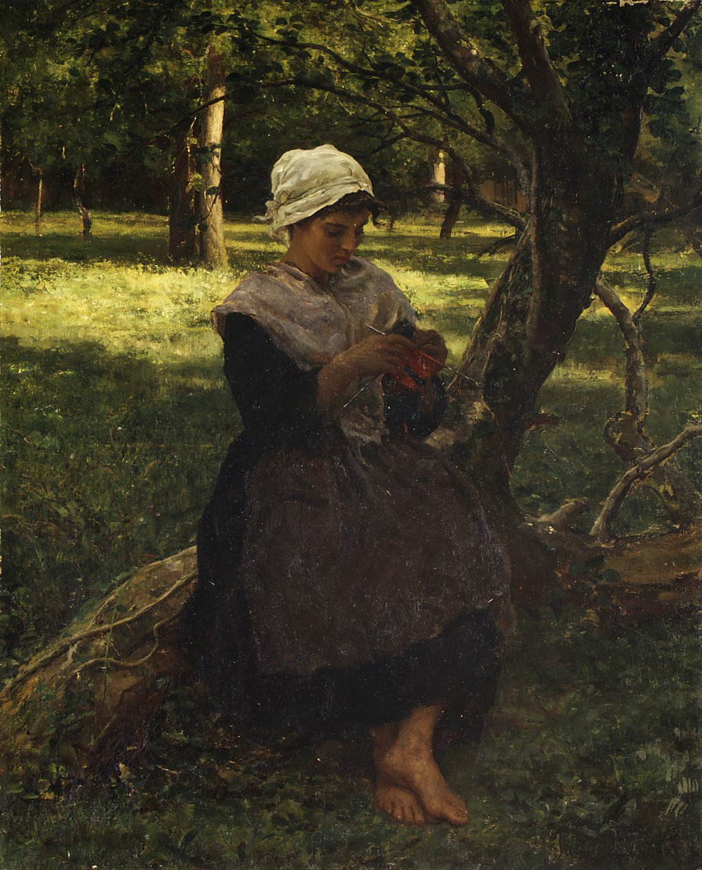 En bondepigestrikning, ca. 1870. af Jules Breton