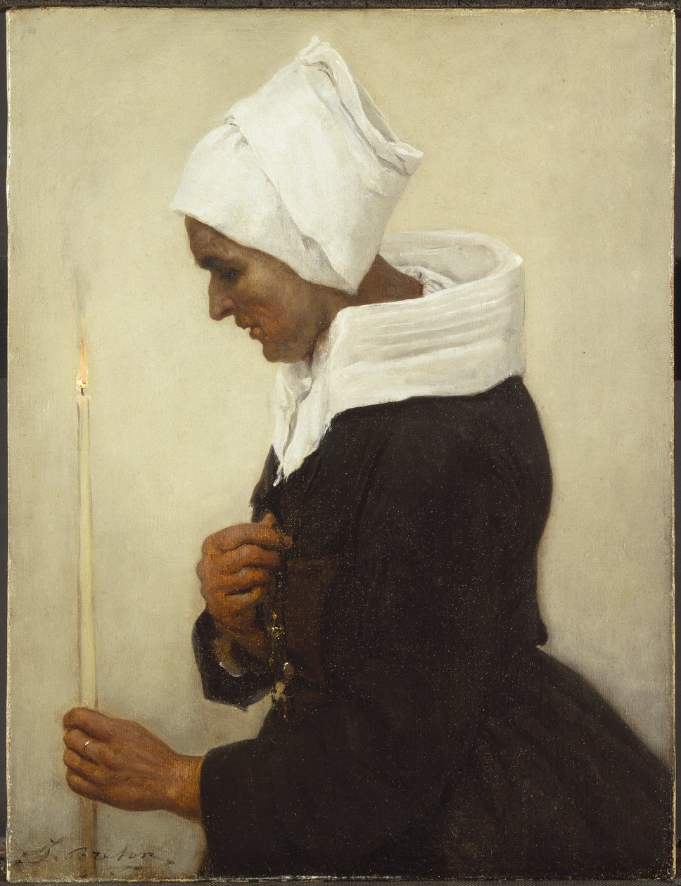 Bretonsk bondekvinde holder en tilspidsning, c.1869 af Jules Breton