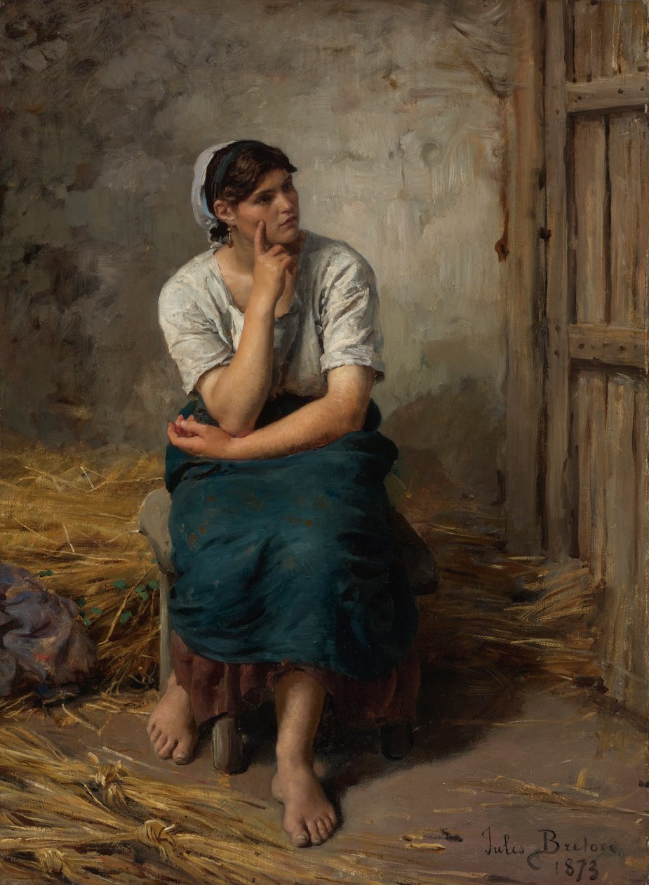Fransk: Paysanne au Repos Bondepige hviler sig af Jules Breton