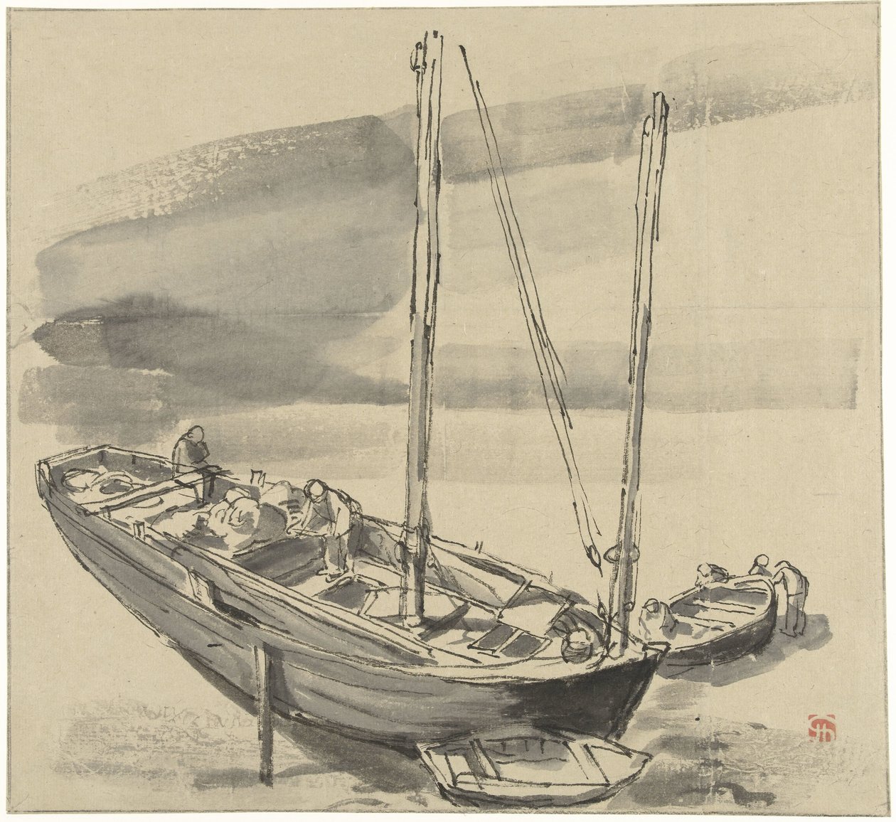 Både ved Grancamp (Calvados) af Jules Chadel