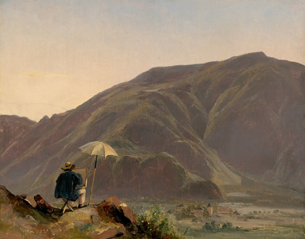 Udsigt over Bozen med en maler, 1837. af Jules Coignet