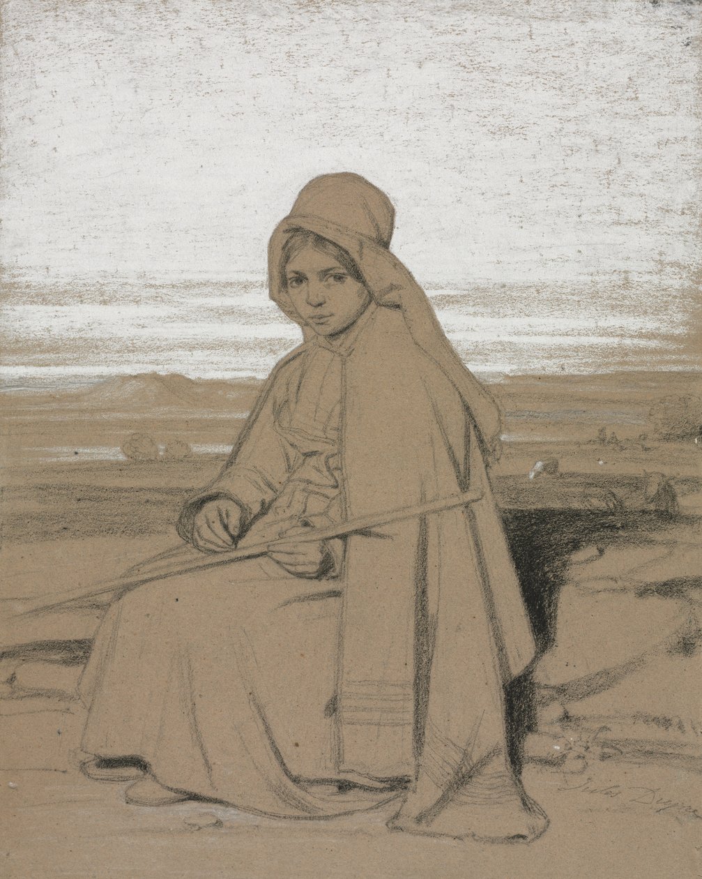 En siddende hyrdinde, 1800-tallet. af Jules Dupré