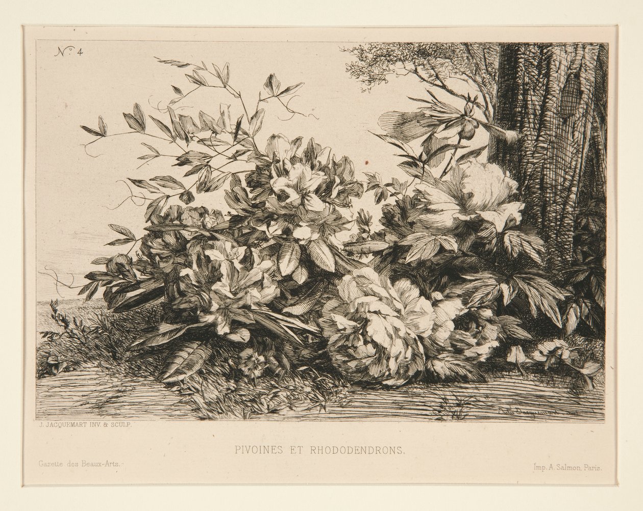 Pæoner og Rhododendron af Jules Ferdinand Jacquemart