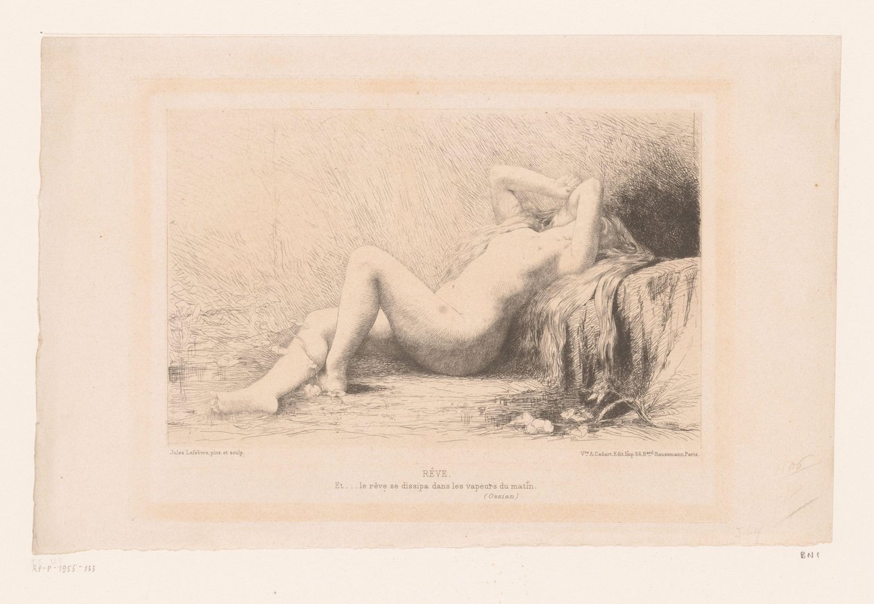 Tilbagelænet nøgen kvinde Rêve (titel på objekt) af Jules Joseph Lefebvre