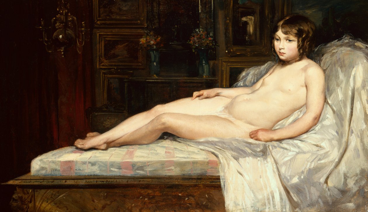 Young Nude Reclining (olie på lærred) af Jules Joseph Lefebvre