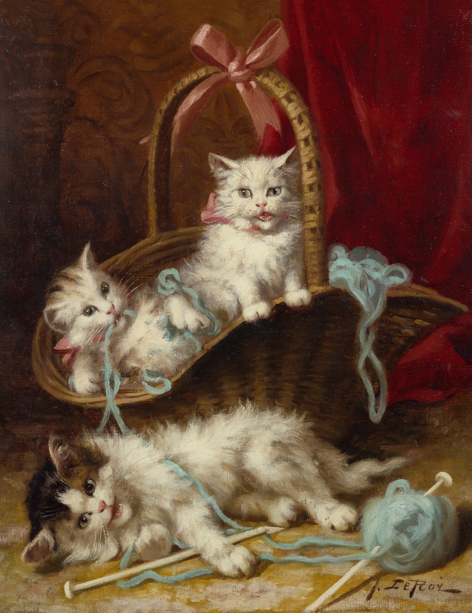 A Basket of Mischief (olie på lærred) af Jules Leroy