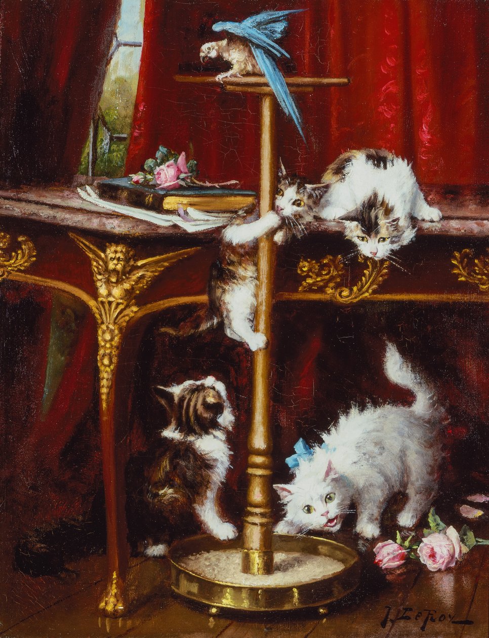 Fanget i loven (olie på lærred) af Jules Leroy