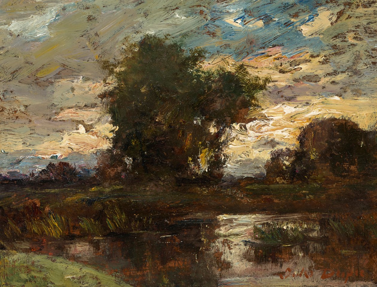 Aftenhimmel over stående vand af Jules Louis Dupré