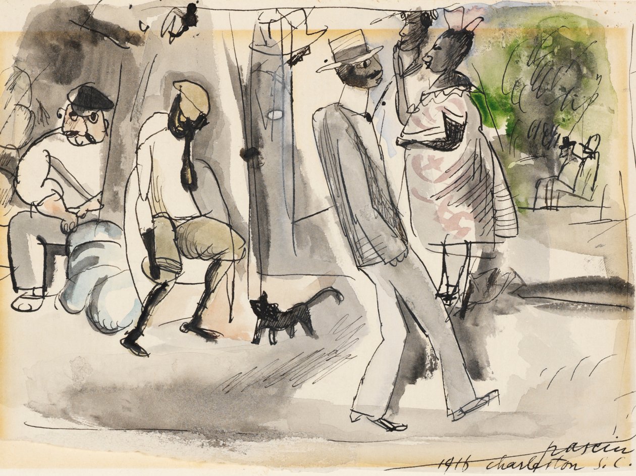 Figurer og kat i parken af Jules Pascin