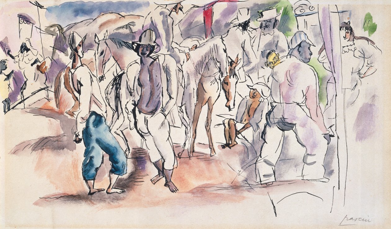 Figurer og heste (wc på papir) af Jules Pascin