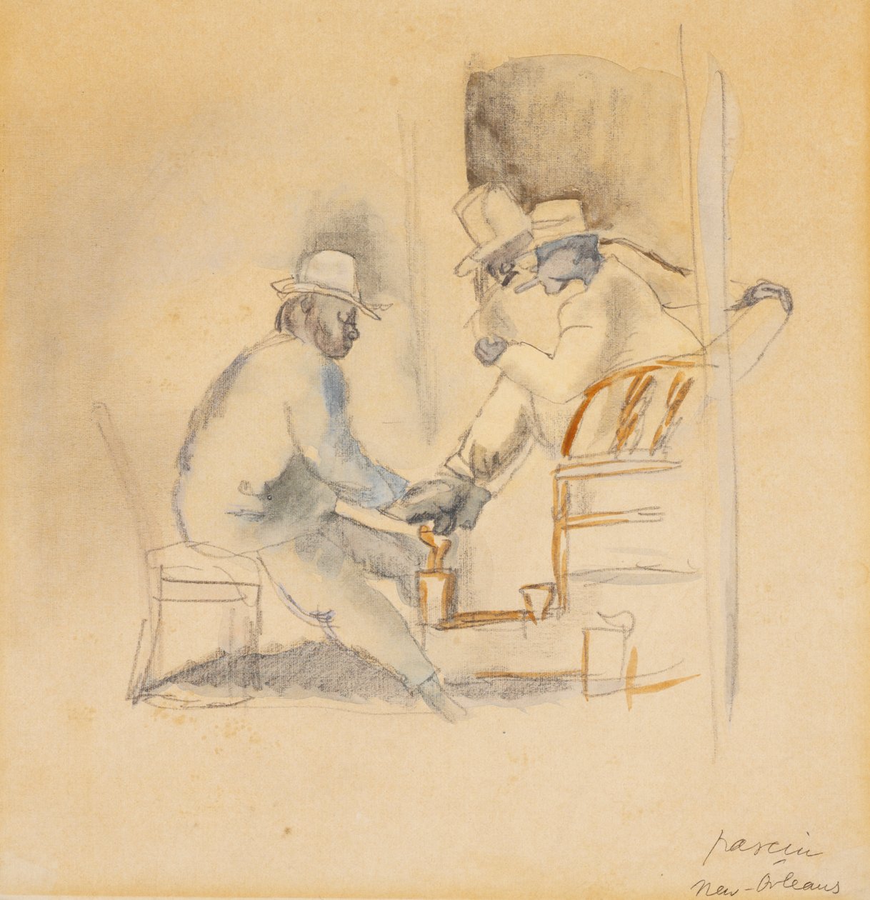 New Orleans Shoeshine (wc på papir) af Jules Pascin