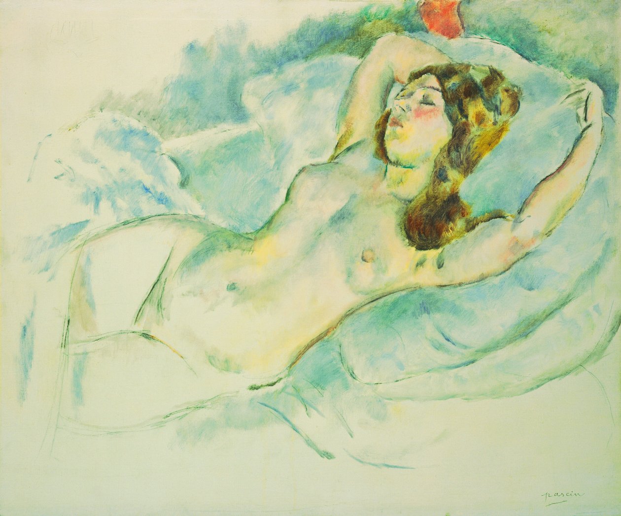 Nøgen kvinde tilbagelænet; Liggende nøgen kvinde, 1920-1925 af Jules Pascin