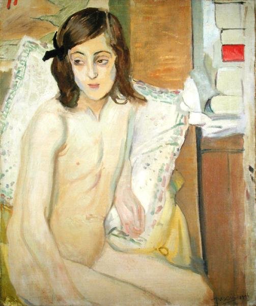 Nøgen ung pige (olie på lærred) af Jules Pascin