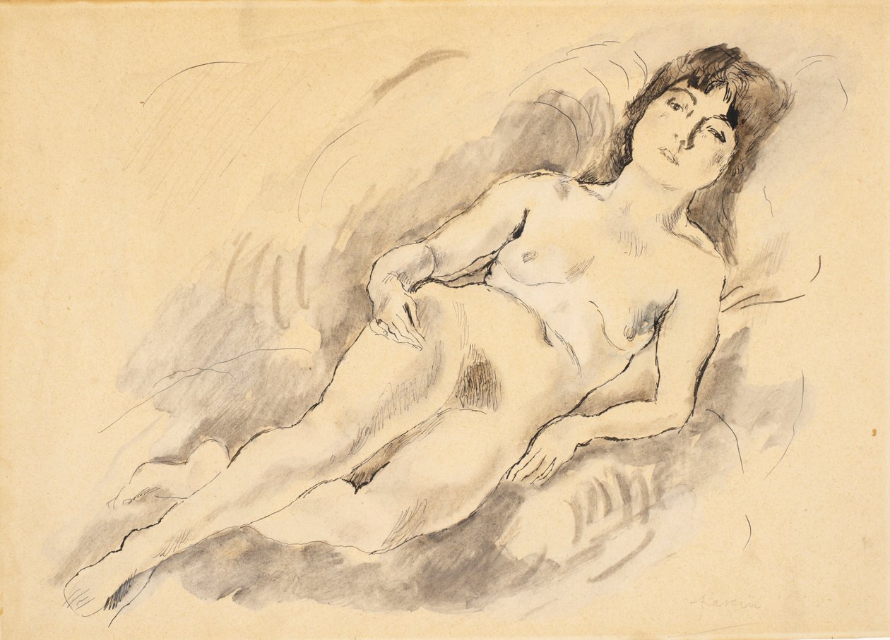 Liggende nøgen (wc på papir) af Jules Pascin