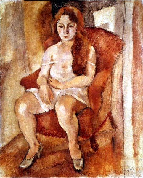 Siddende kvinde (olie på lærred) af Jules Pascin