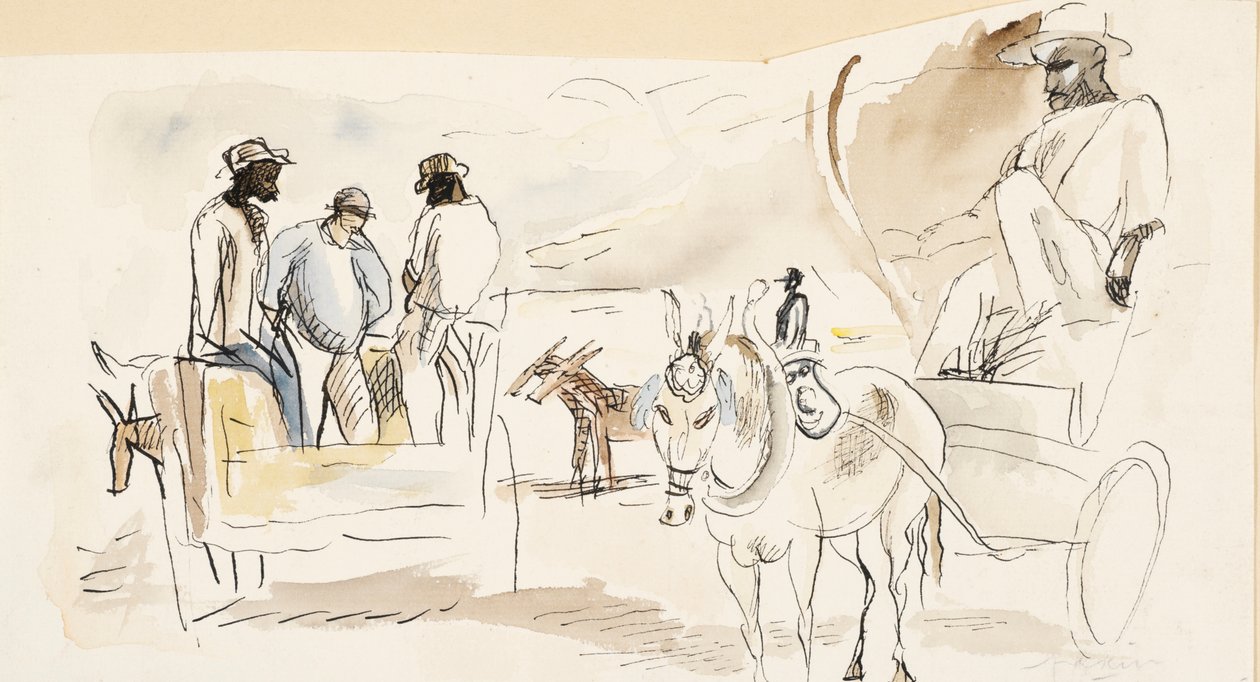 Slaver og to vogne (wc på papir) af Jules Pascin