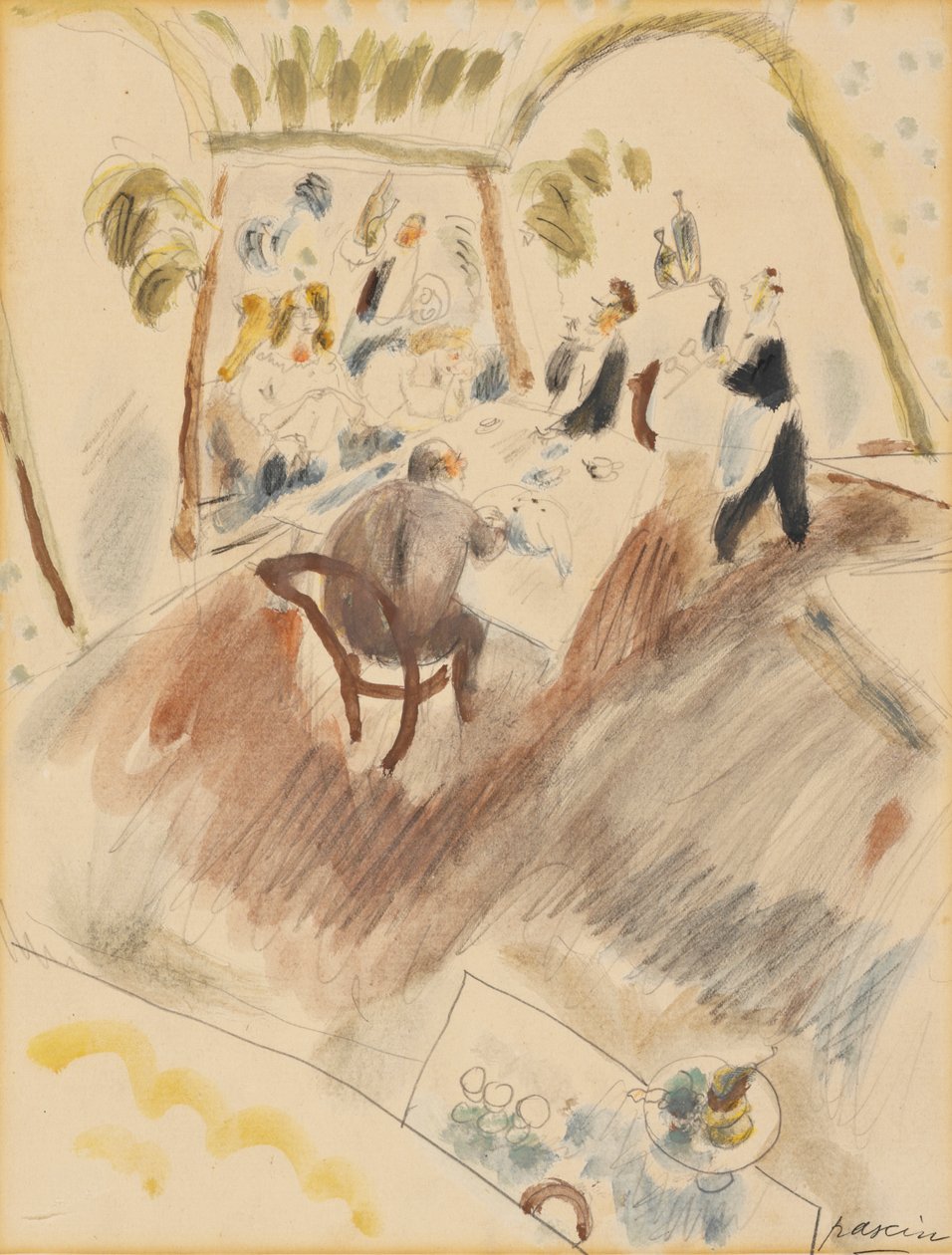 To mænd spisning (wc på papir) af Jules Pascin