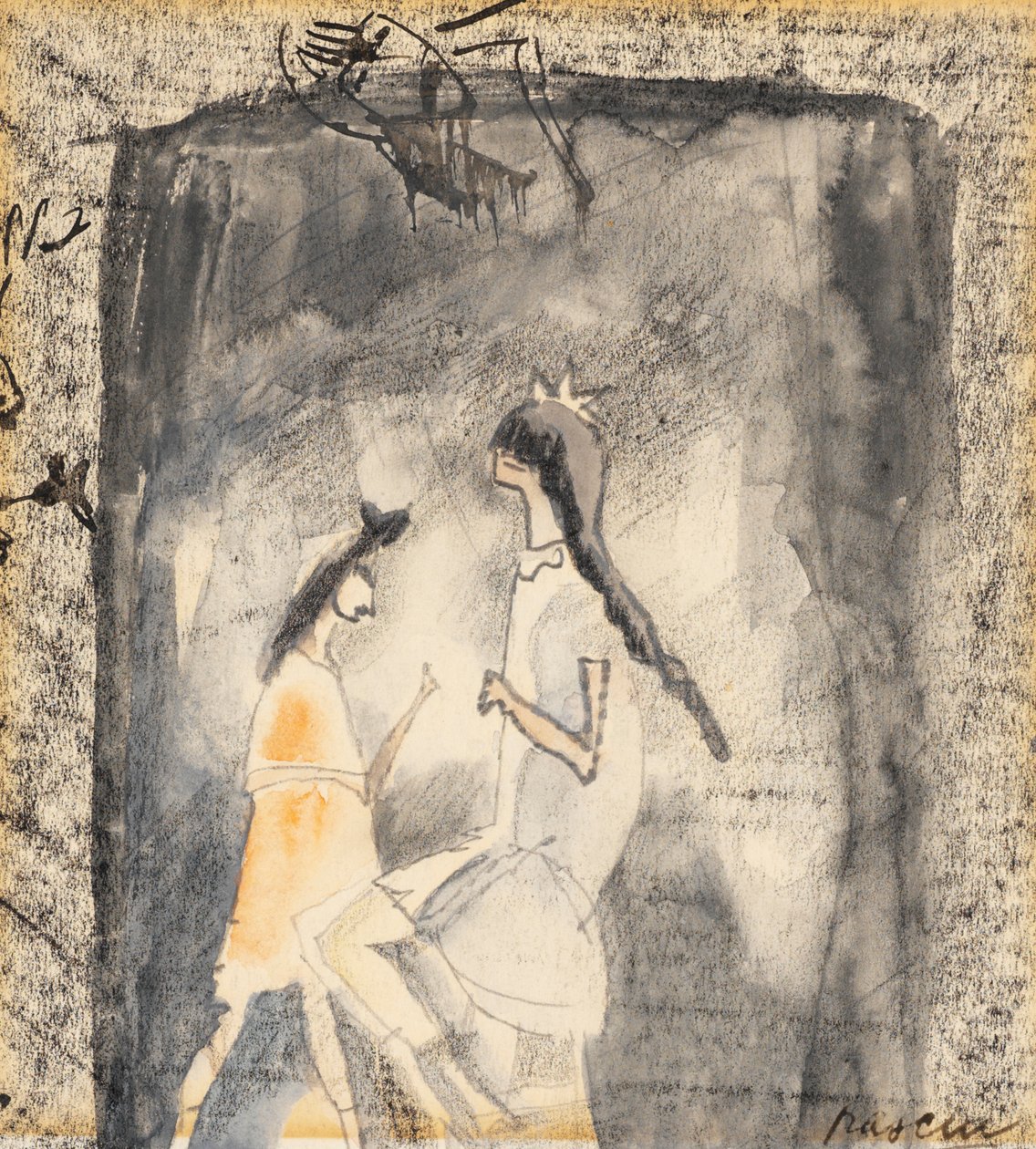 To unge piger (wc på papir) af Jules Pascin