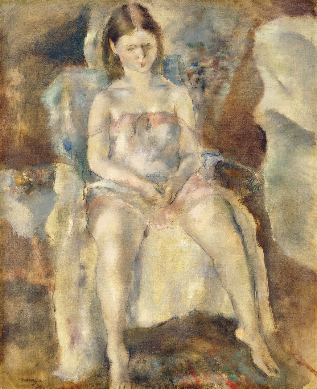 Ung pige sidder af Jules Pascin