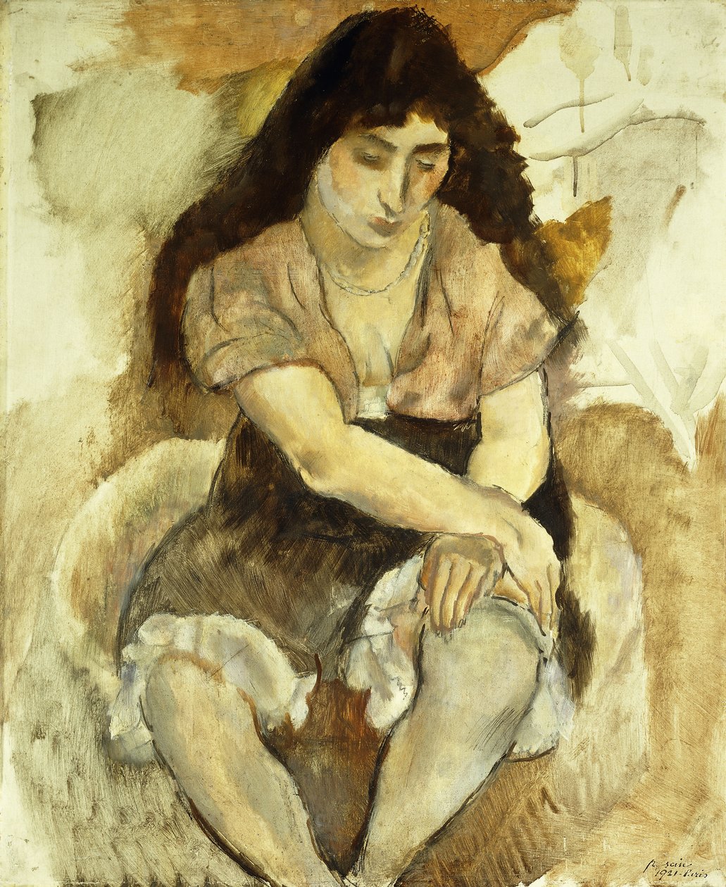 Ung kvinde sidder; Siddende ung pige, 1921 af Jules Pascin