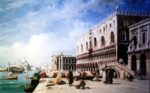 The Quayside, Venedig af Jules Romain Joyant