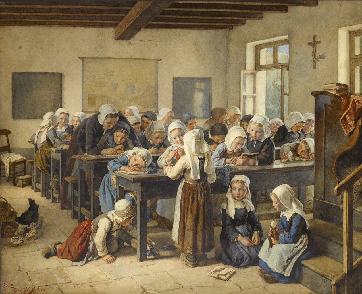 En bretonsk pigeskole, 1882. af Jules Trayer