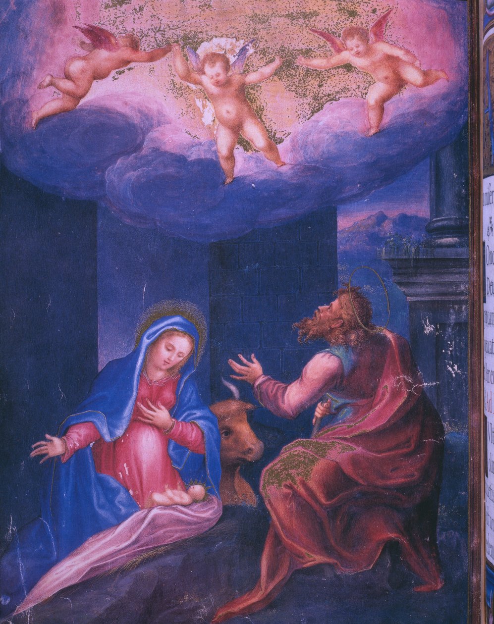 Fødselskirken, fra en faksimile af Breviary of King Philip II of Spain, 1569 (pergament) af Julian and Leon, Andres de Fuente del Saz