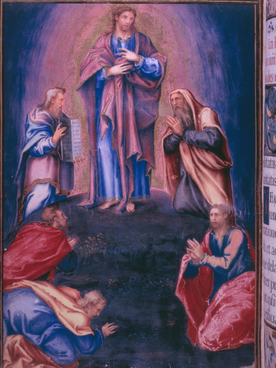 Transfiguration, fra en faksimile af Breviary of King Philip II of Spain, 1569 (pergament) af Julian and Leon, Andres de Fuente del Saz