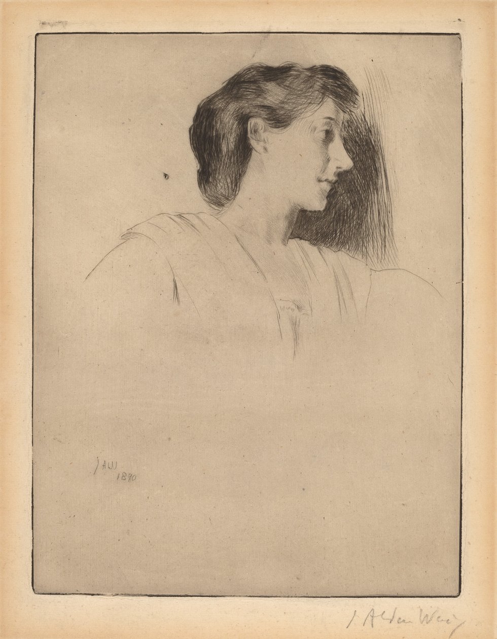 Profil hoved af en kvinde, 1890. af Julian Alden Weir