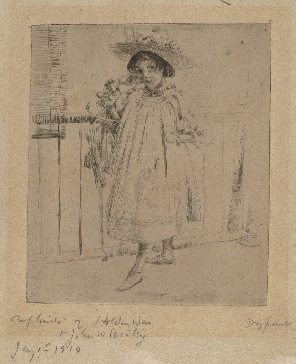 Ung pige med stor hat, 1893. af Julian Alden Weir