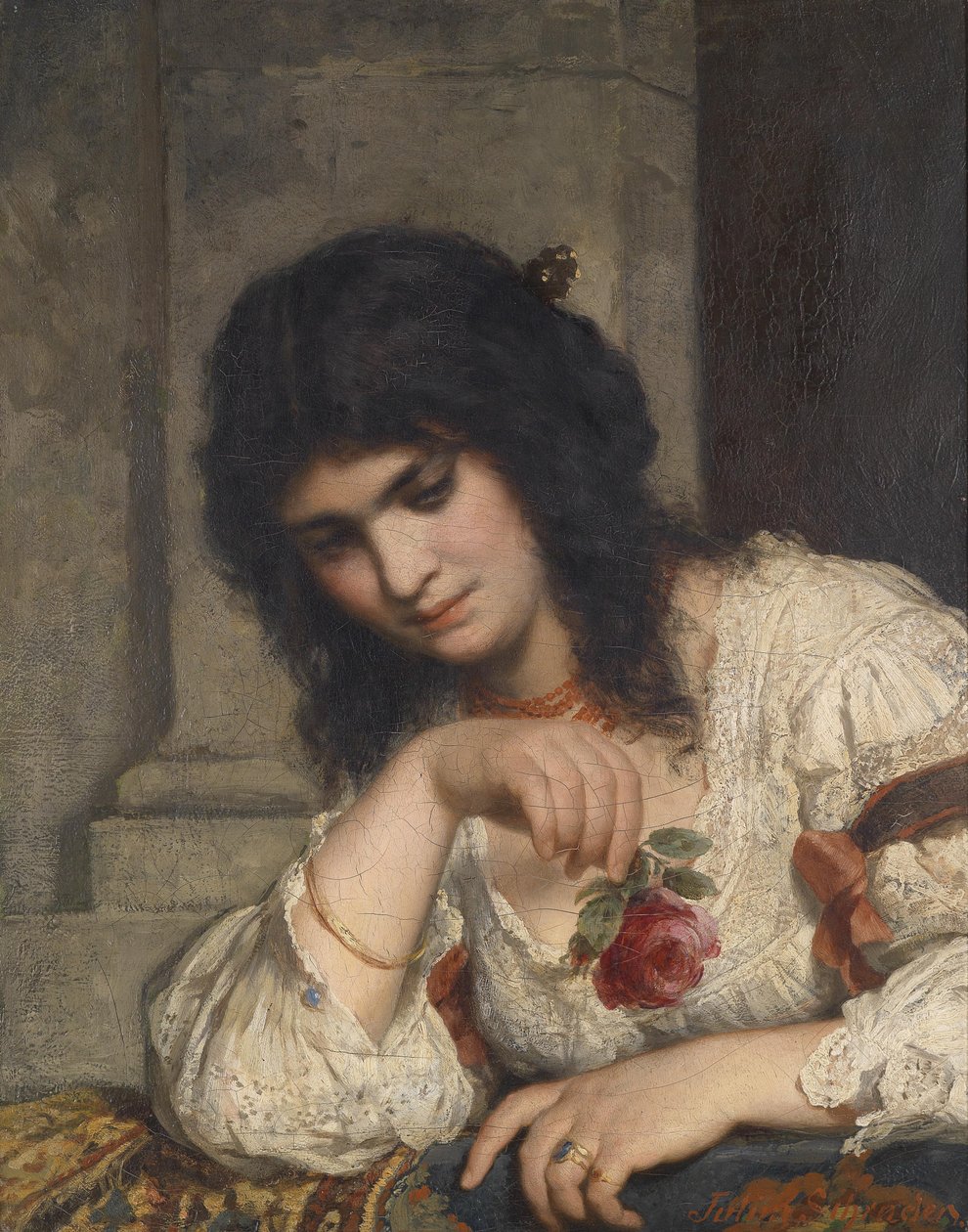 Lady ved brystningen med en rose af Julius Schrader