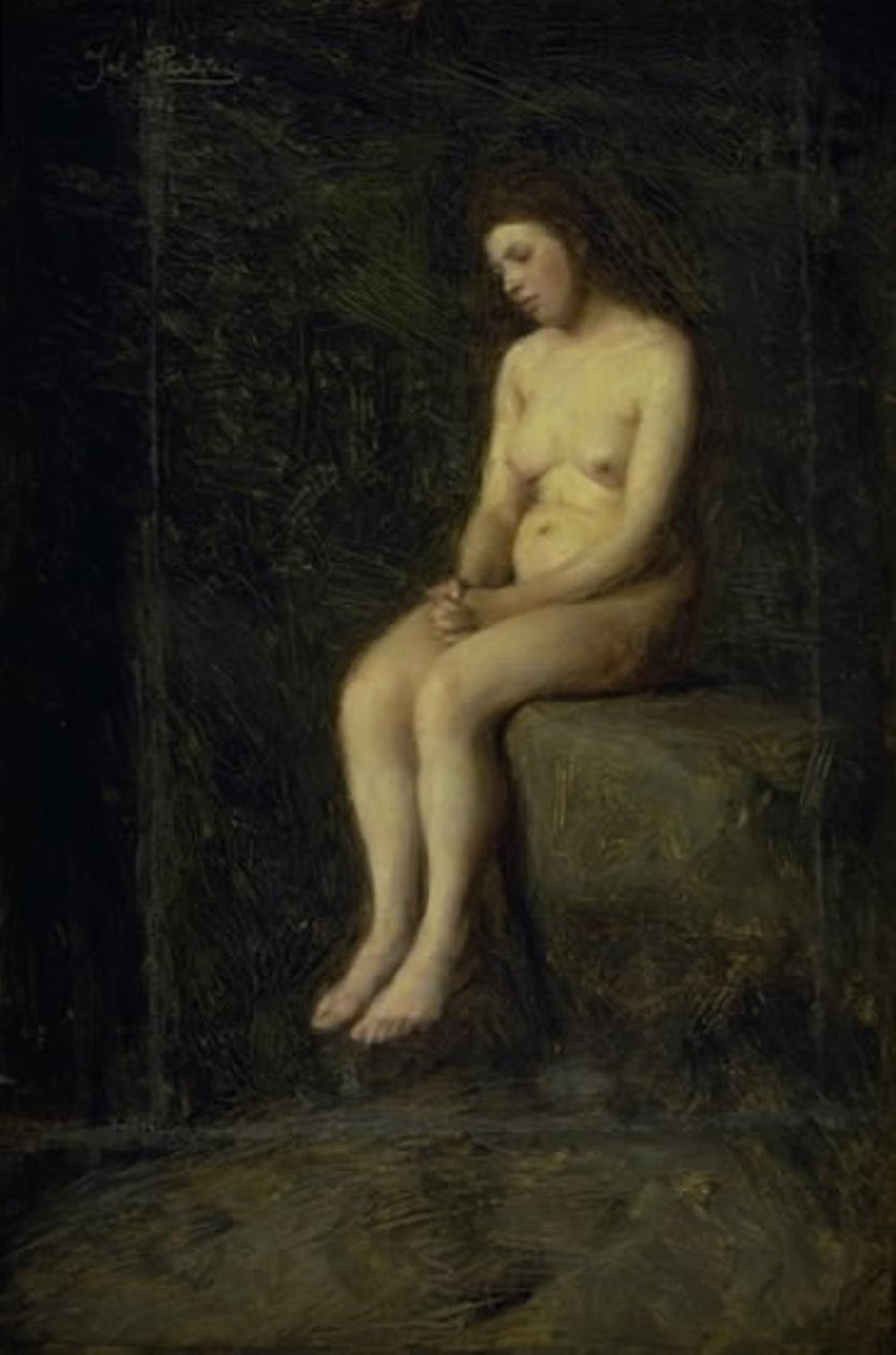 En nymfe. En siddende kvindemodel af Julius Paulsen