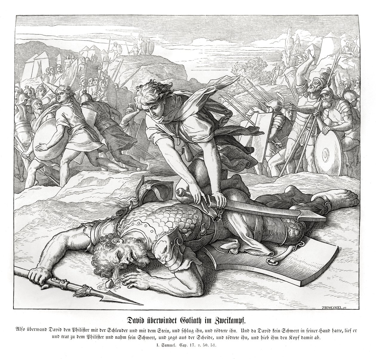 David besejrer Goliat af Julius Schnorr von Carolsfeld