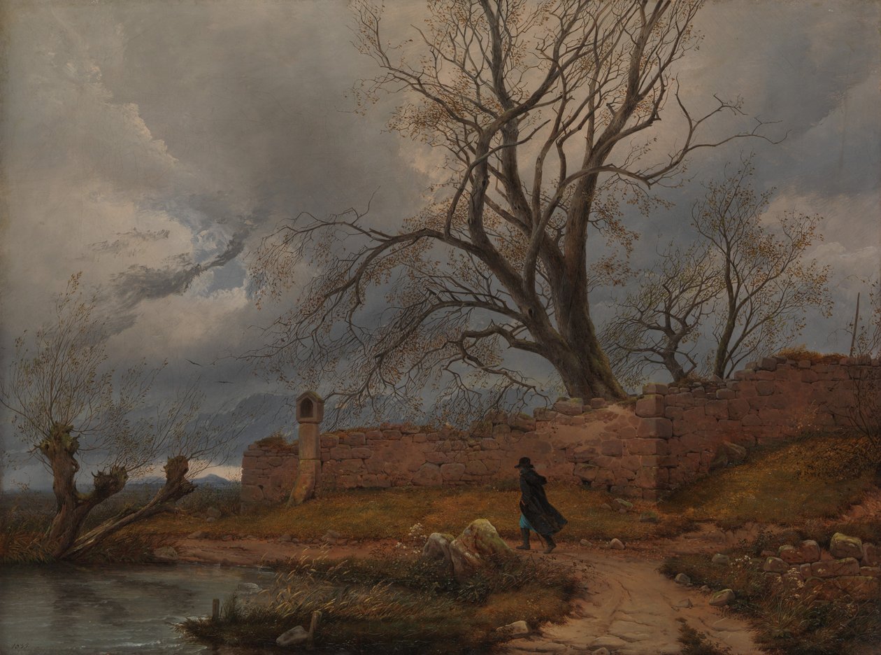 Vandrer i stormen, 1835. af Julius von Leypold