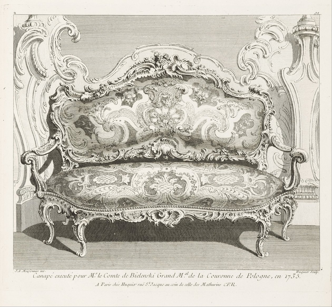 Sofa henrettet for Mr. Count de Bielinski Grand M.al fra Crown of Poland, i 1735. Sofa... af Juste Aurèle Meissonnier