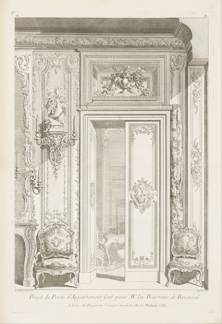 Apartment Door Project lavet til M.e la Baronne de Bezenval.; Dørprojekt til Madame de ... af Juste Aurèle Meissonnier