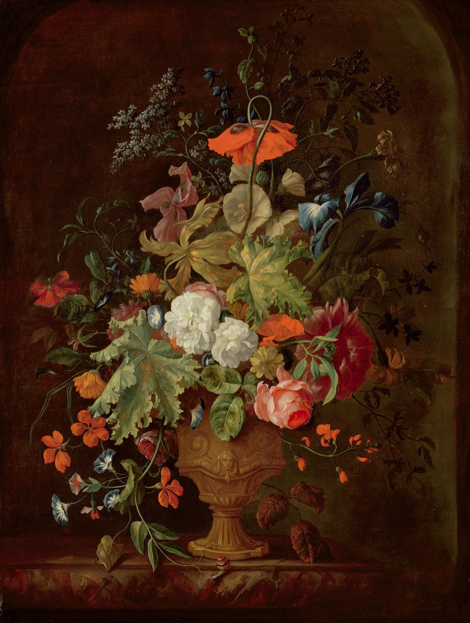Vase med blomster af Justus van Huysum