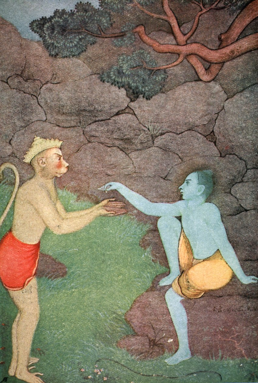 Rama sender sin signetring til Sita, 1913. af K Venkatappa