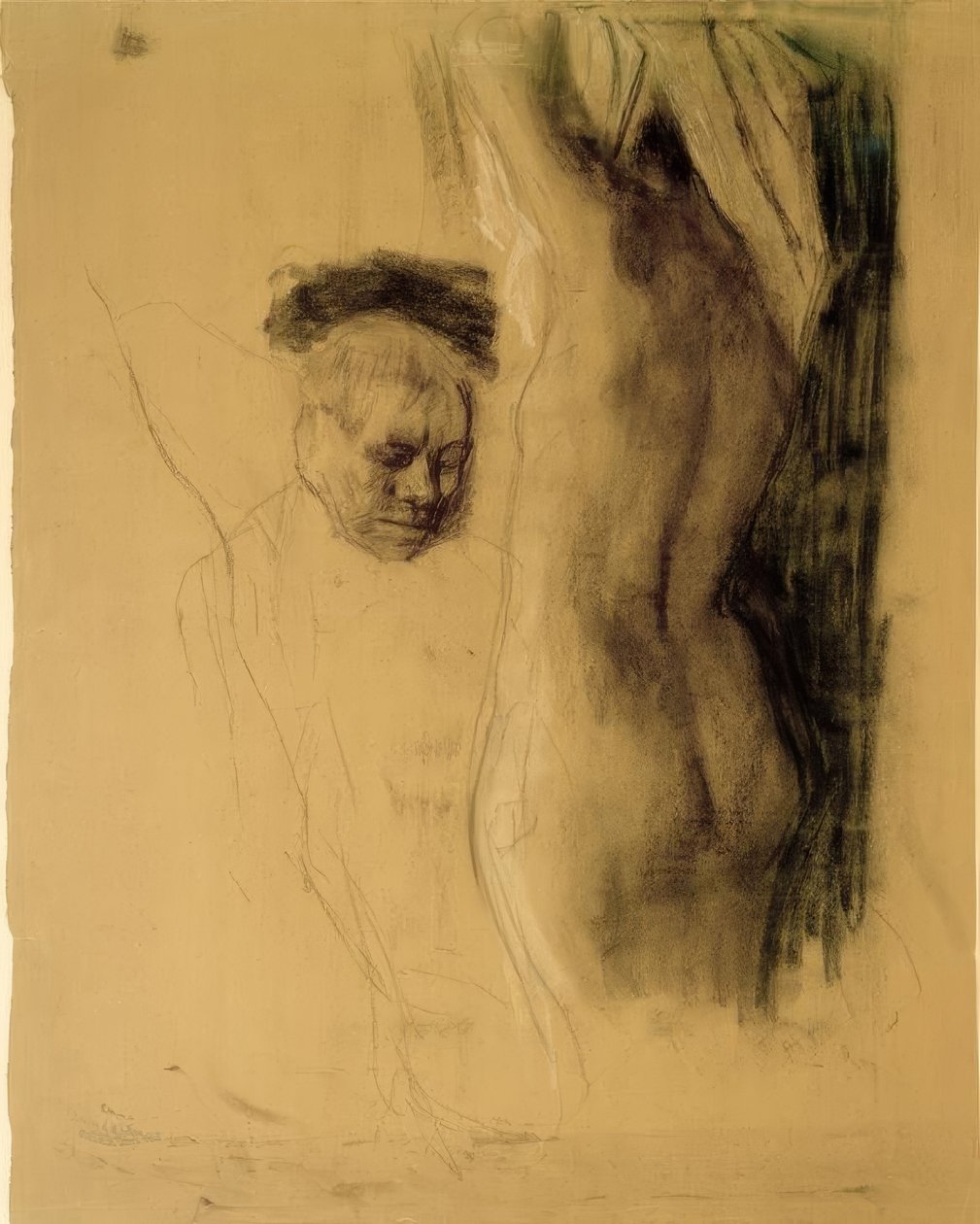 K. Kollwitz, mand knælende foran en nøgen kvinde af Käthe Kollwitz