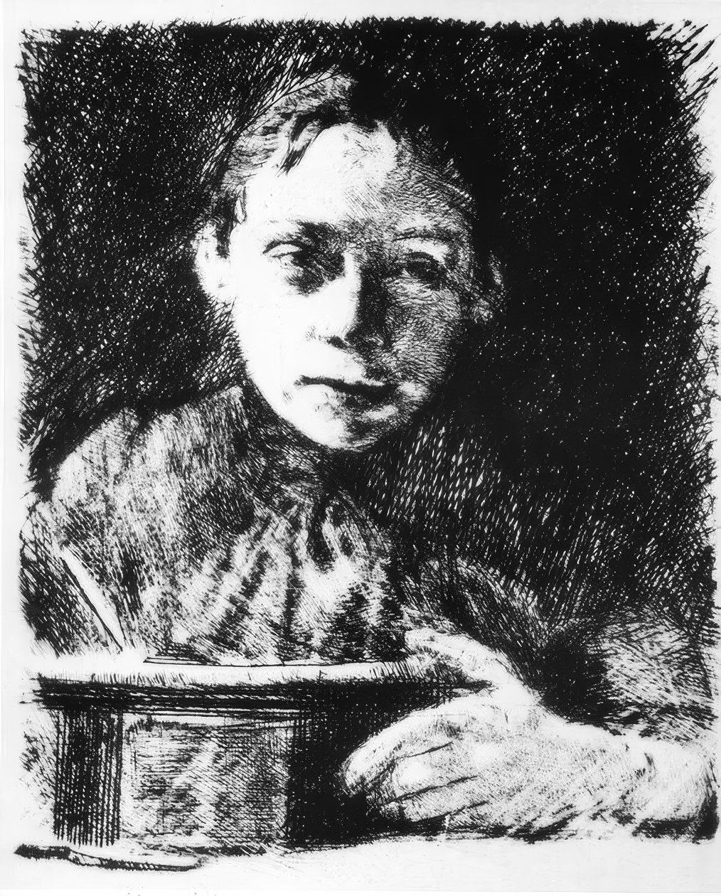 Selvportræt på tegnebrættet af Käthe Kollwitz