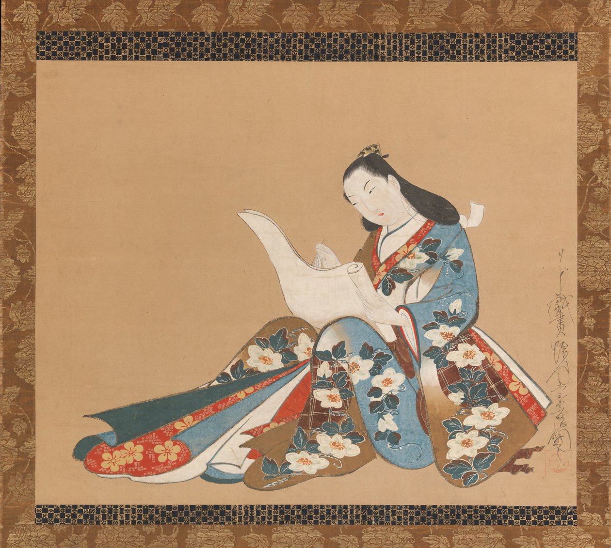 Kurtisane skriver et brev, ca. 1715. af Kaigetsudō Doshin