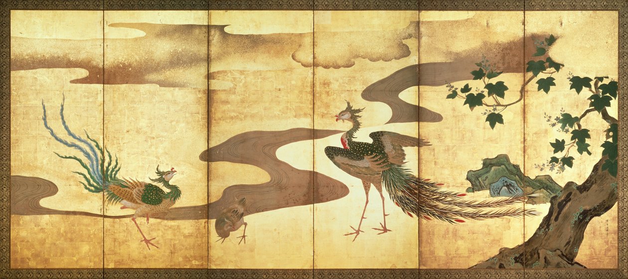 Phoenixes af Paulownia Trees af Kano Tanyu