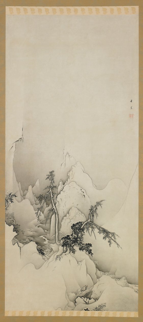 Vinterlandskab: en kløft, Meiji-æra, 1883. af Kano Hogai