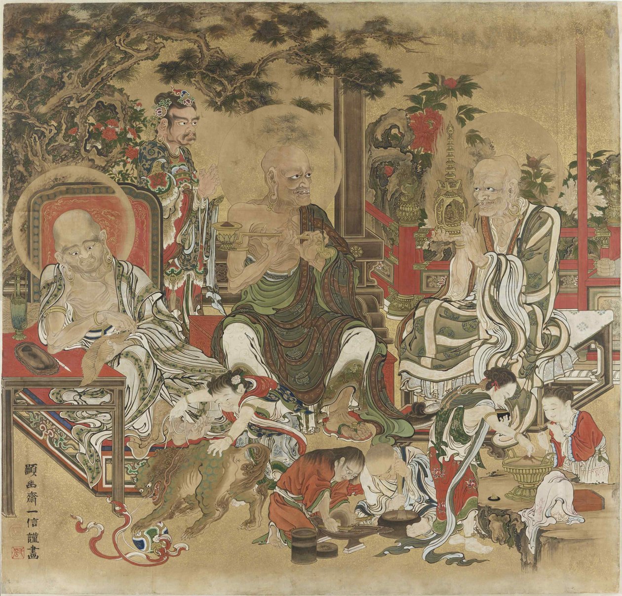 De seksten Arhats Juroku Rakan. af Kano Kazunobu