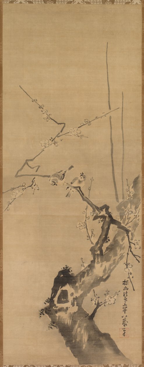 Spurve på blomstrende blomme, 1600-tallet. af Kanō Tan’yū