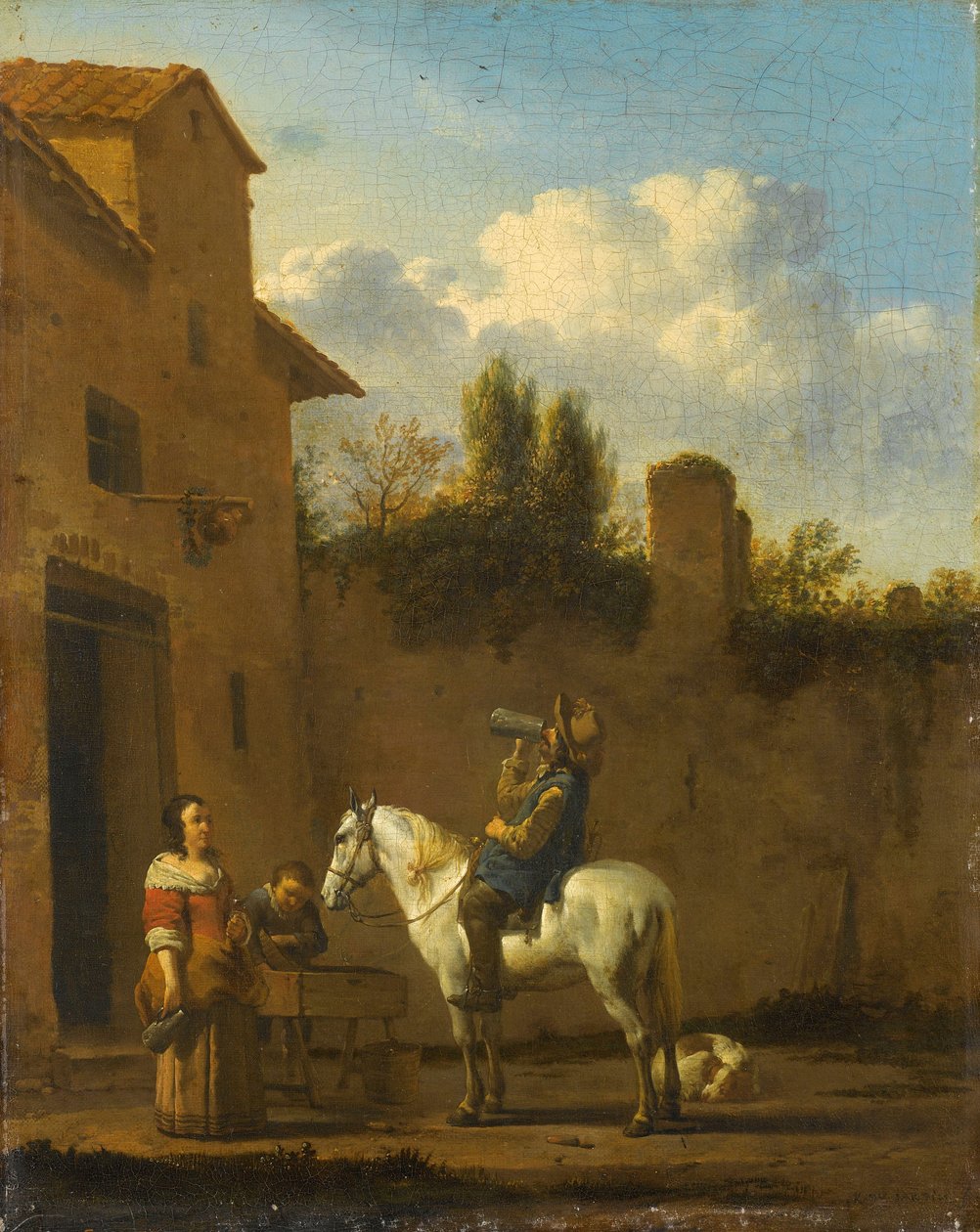Beredet trompetist tager en drink, 1650-60 af Karel Dujardin