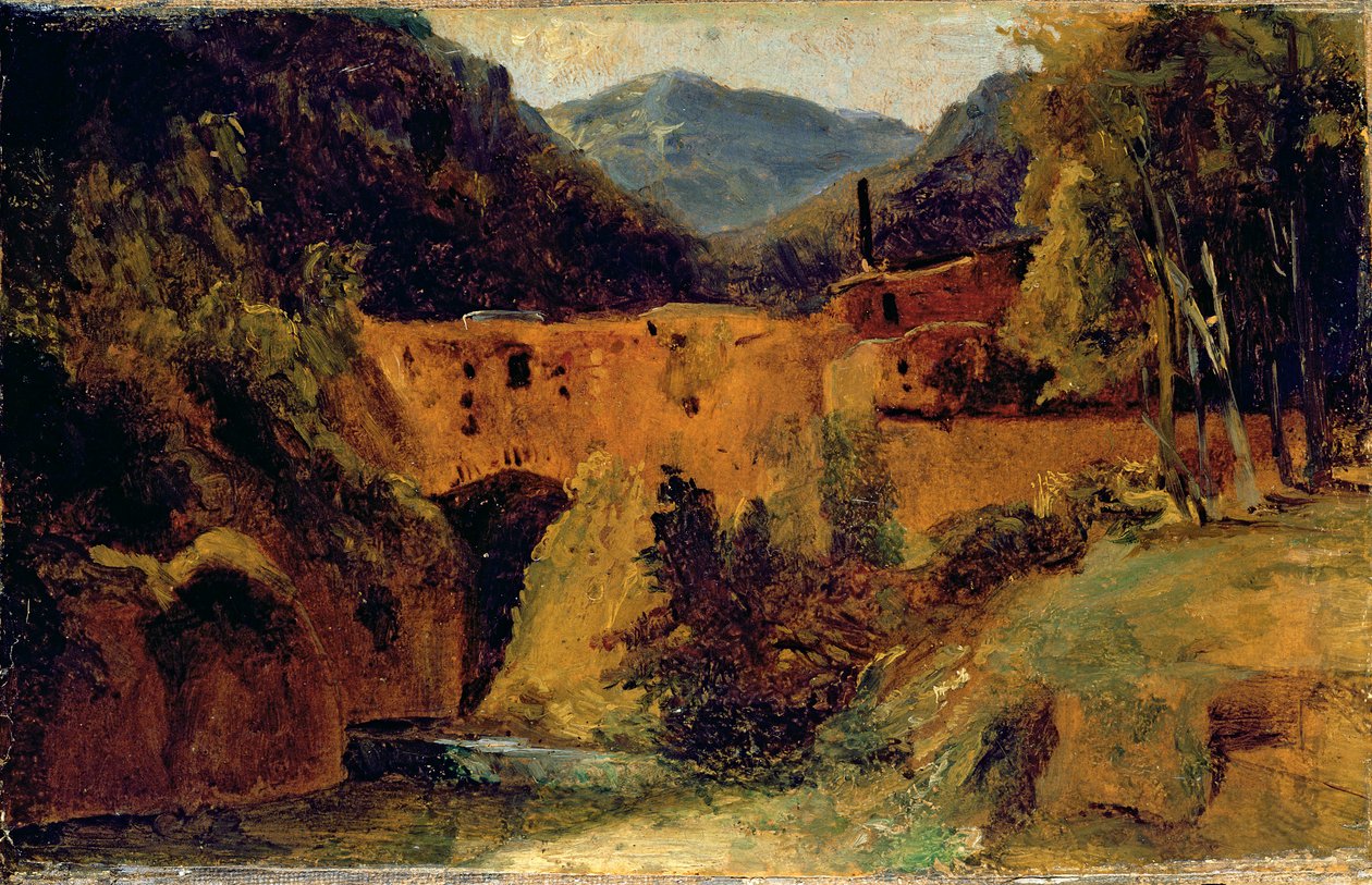 Mølle i dalen nær Amalfi, 1829 (olie på papir på lærred) af Carl Blechen