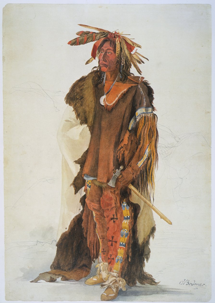 Wahk-ta-Ge-Li, en Sioux-kriger (blyant, pen og wc på papir) af Karl Bodmer